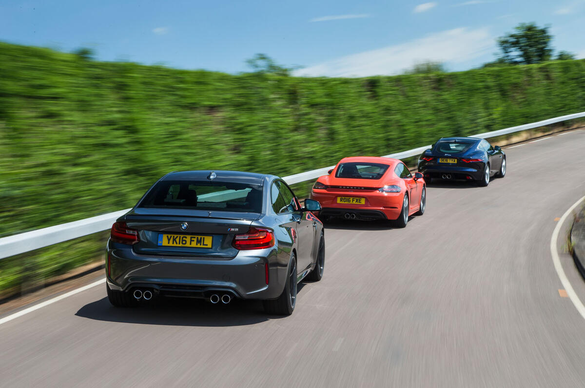 Porsche 718 Cayman S vs BMW M2 vs Jaguar F-Type: battle of the luxury sports cars