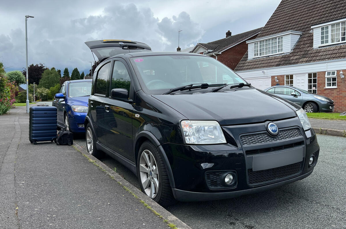 Charlie Martin Fiat Panda 100HP parked luggage