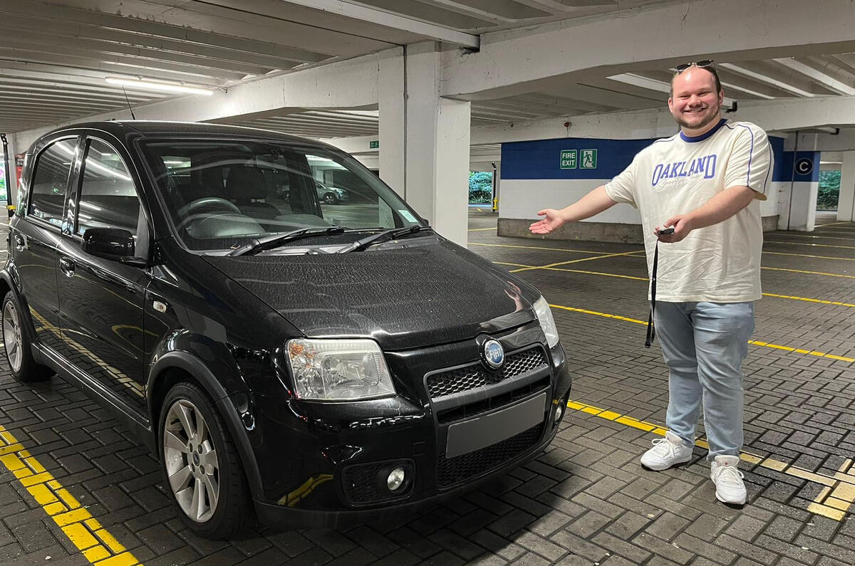 Charlie Martin proudly showing off Fiat Panda 100HP