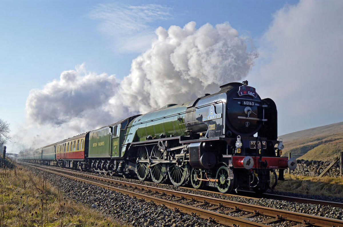 Tornado steam locomotive at speed