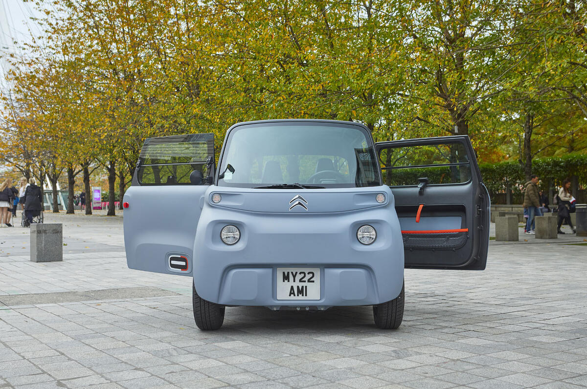 Citroen Ami in London static front with doors open Citroen Ami in London static front with doors open