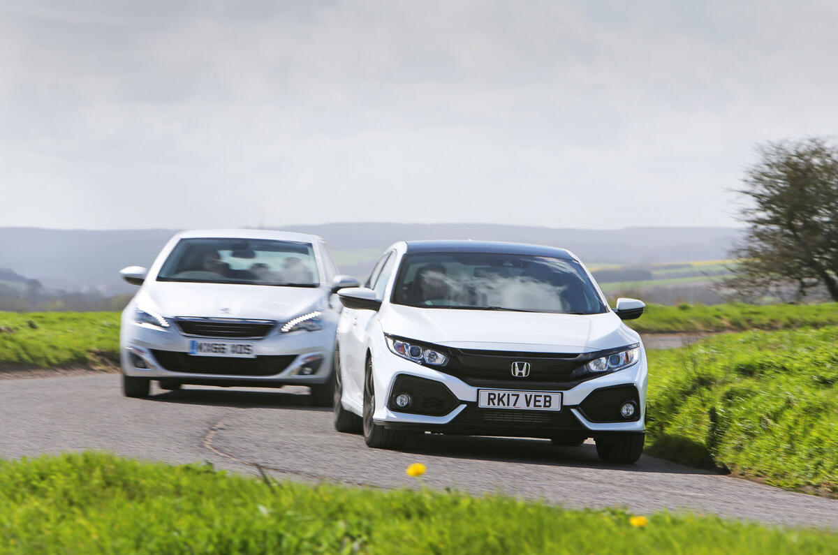 Honda Civic vs Peugeot 308 vs Volkswagen Golf: group test