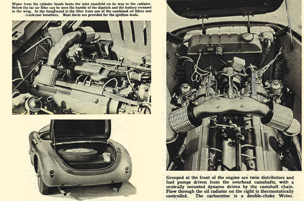 Ferrari Type 212 Export engine photographs and boot illustration