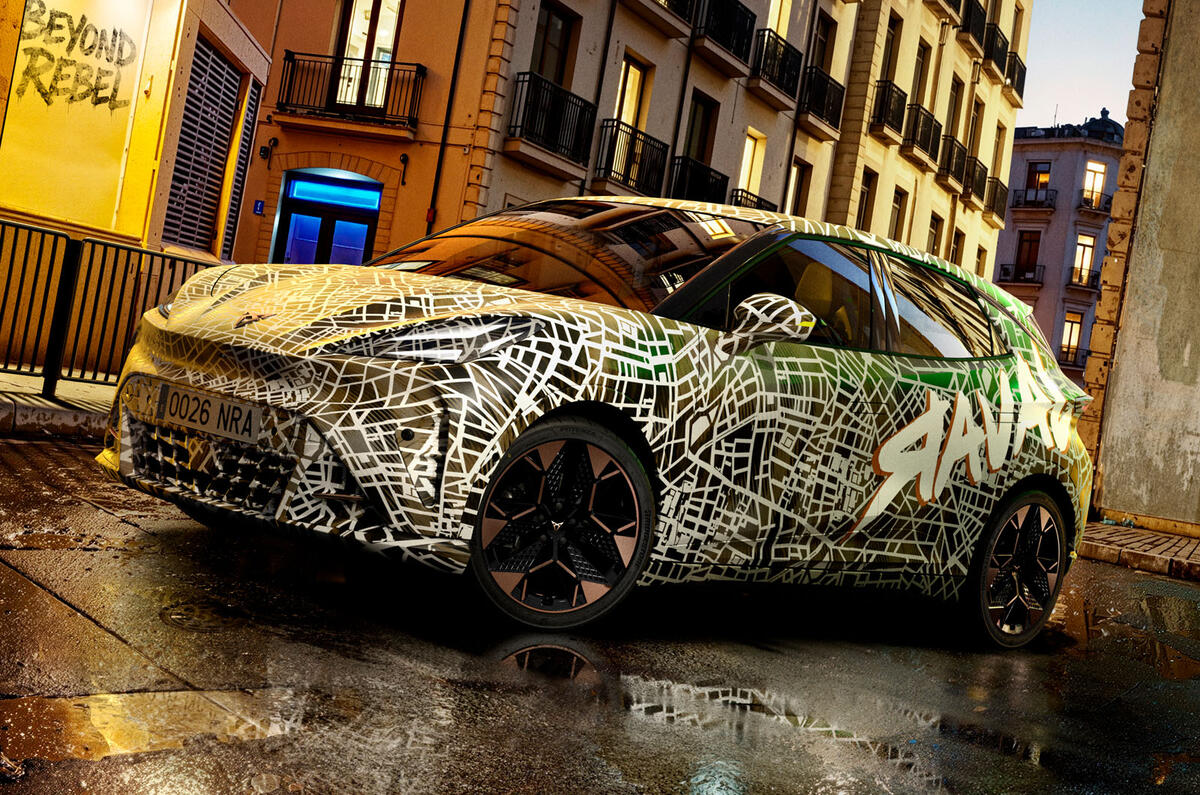 Cupra Raval camo official front quarter static
