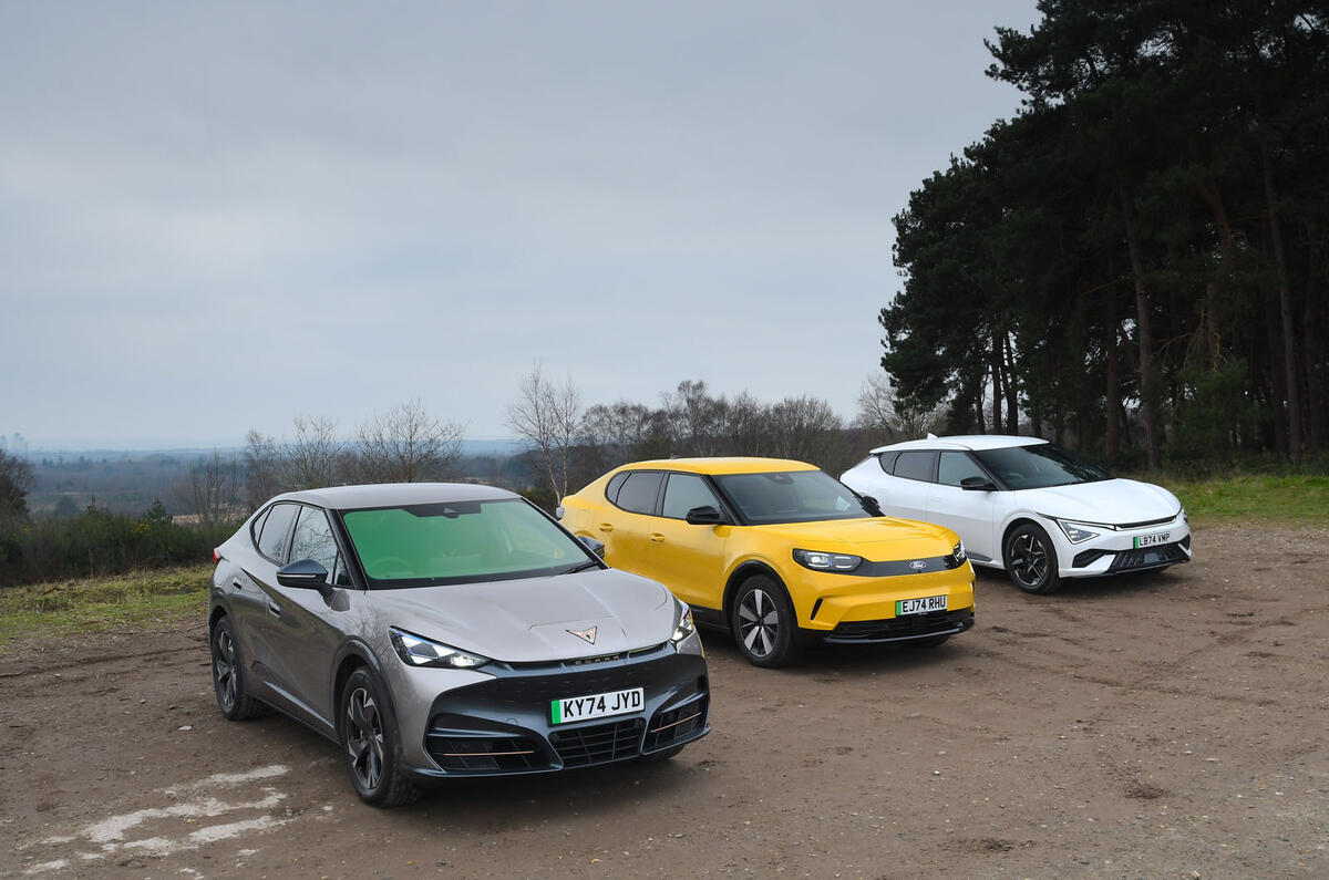Cupra Tavascan, Ford Capri and Kia EV6 in car park