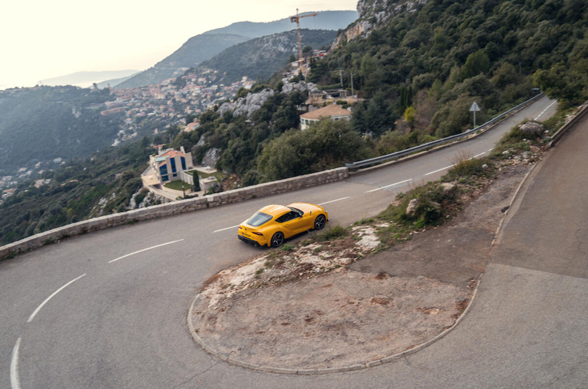 The road to Monte Carlo snakes its way down the side of a mountain. Perfect territory for the Toyota GR Supra The road to Monte Carlo snakes its way down the side of a mountain. Perfect territory for the Toyota GR Supra