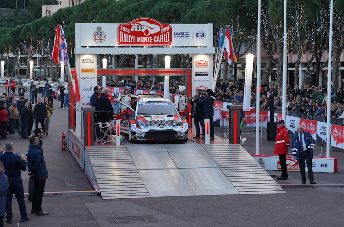 Rallye Monte Carlo is go: Sebastien Ogier drives across the start ramp to begin a new campaign with Toyota GAZOO Racing Rallye Monte Carlo is go: Sebastien Ogier drives across the start ramp to begin a new campaign with Toyota GAZOO Racing