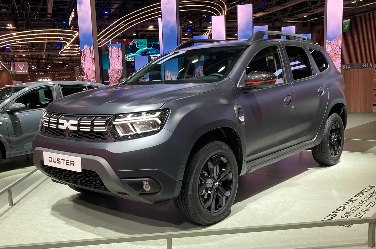 Dacia Duster 2022 new branding front quarter Paris motor show Dacia Duster 2022 new branding front quarter Paris motor show