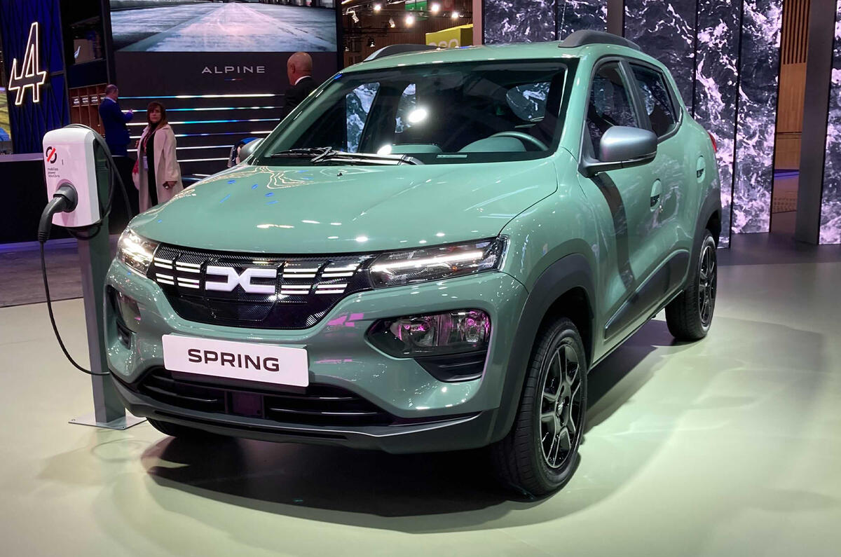 Dacia Spring 2022 new branding front quarter Paris motor show Dacia Spring 2022 new branding front quarter Paris motor show