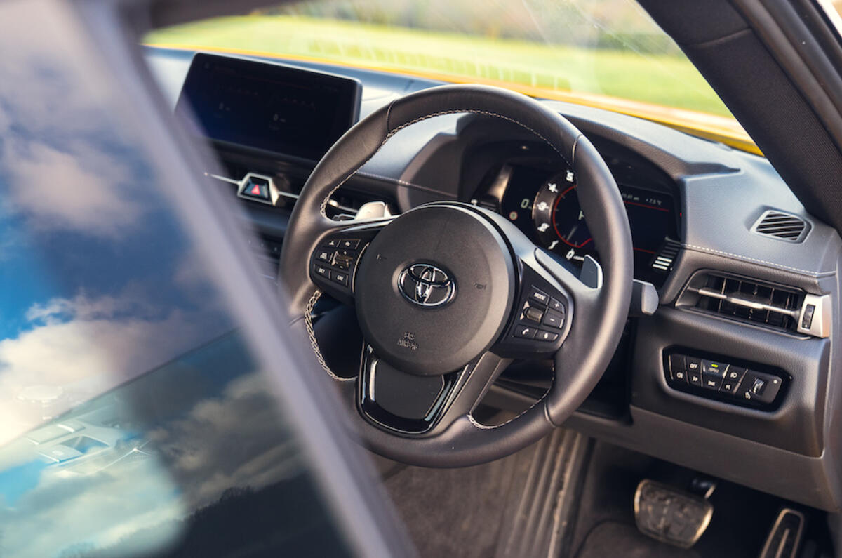 The bold graphics and high-res head-up display of the Toyota GR Supra bring the high-tech cockpit to life The bold graphics and high-res head-up display of the Toyota GR Supra bring the high-tech cockpit to life