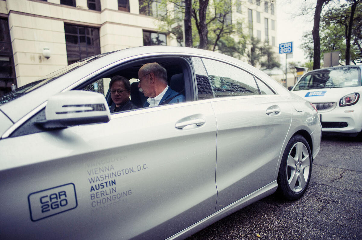 Daimler CEO Dieter Zetsche driving a Mercedes-Benz CLA