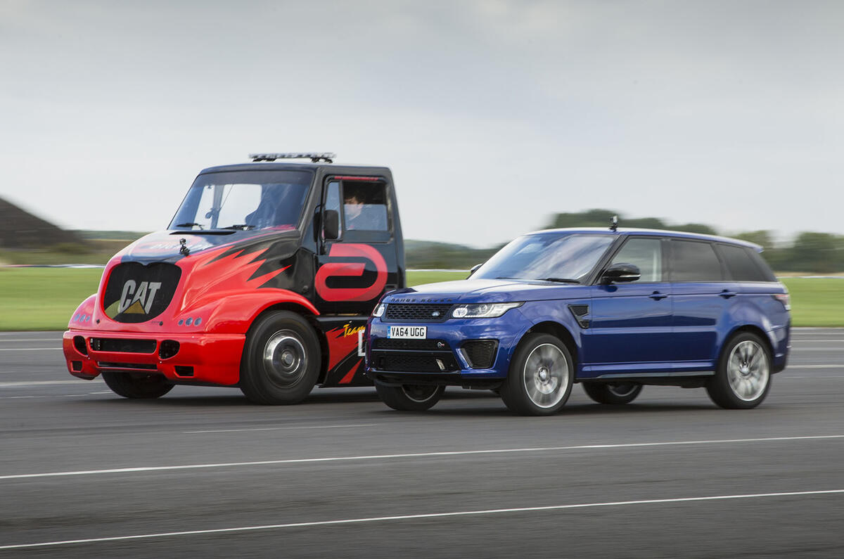 Range Rover Sport SVR and racing truck