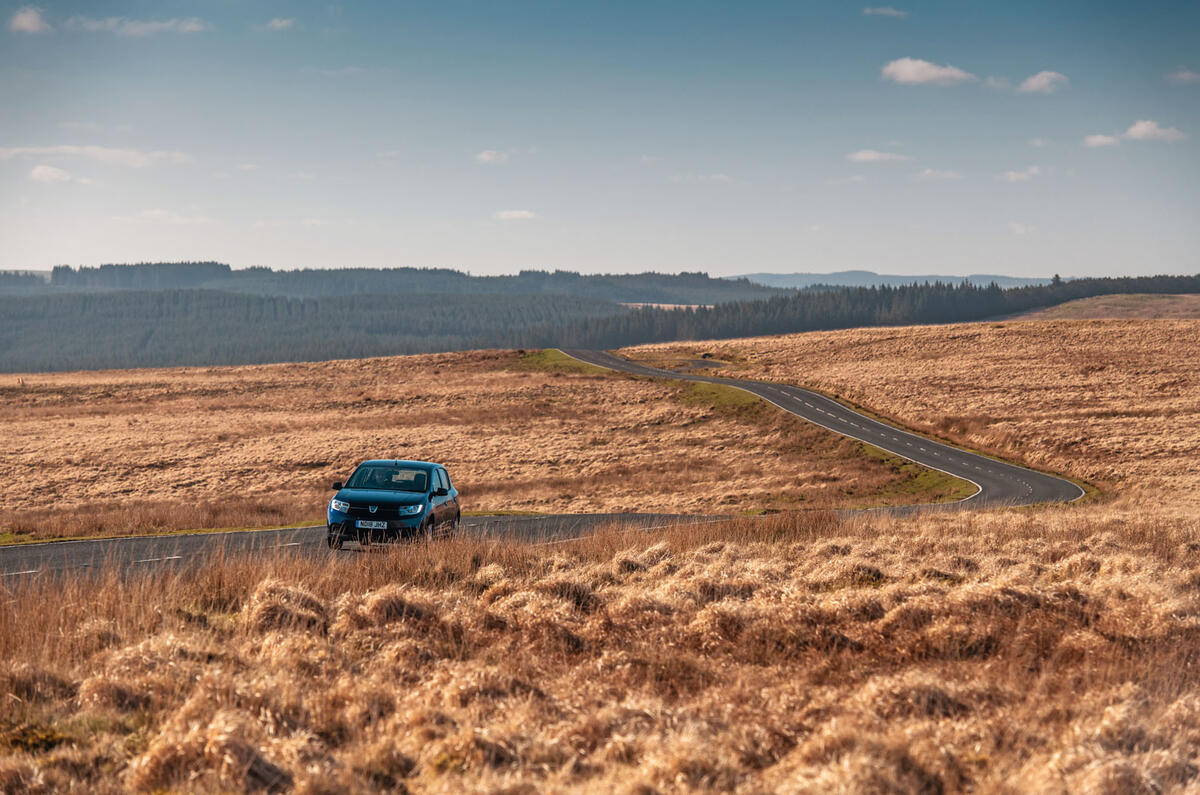 Dacia Sandero on a Welsh B-road
