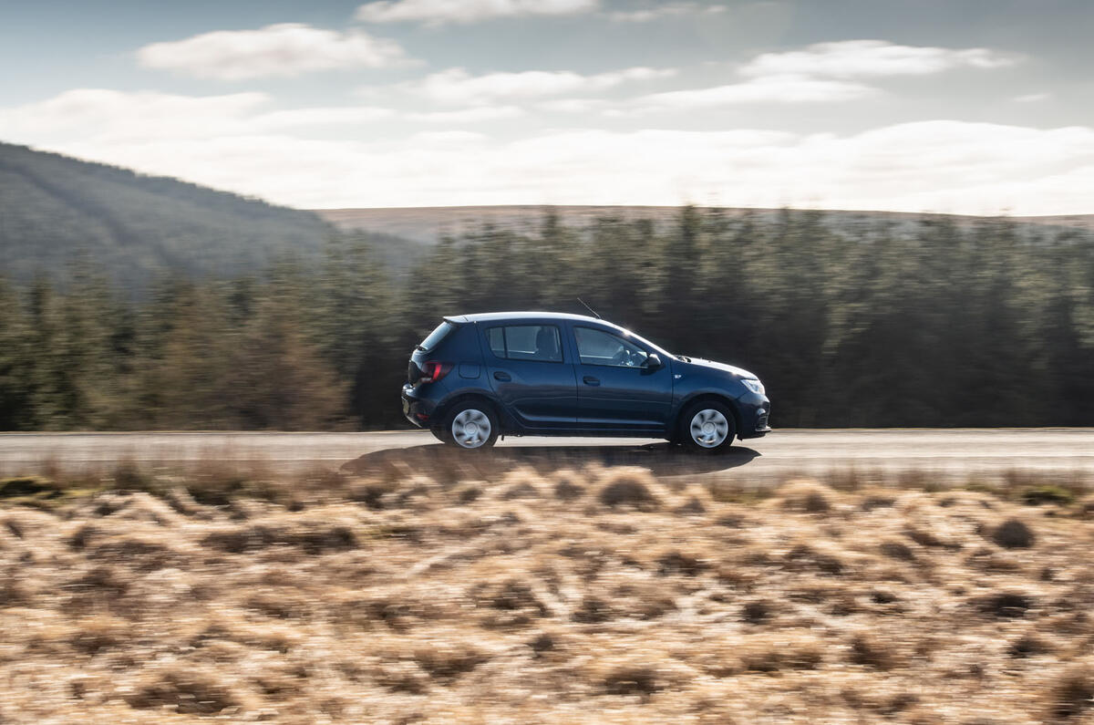 Dacia Sandero on a Welsh B-road