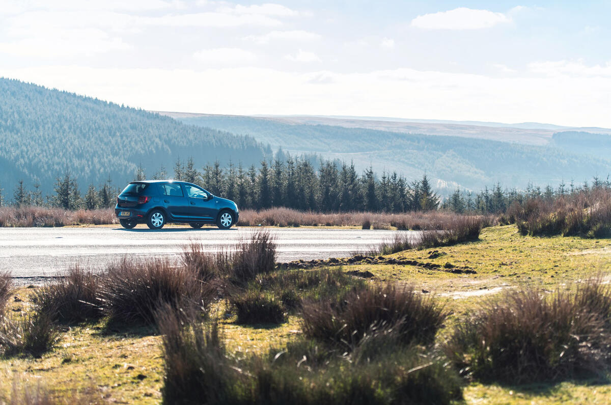 Dacia Sandero on a Welsh B-road