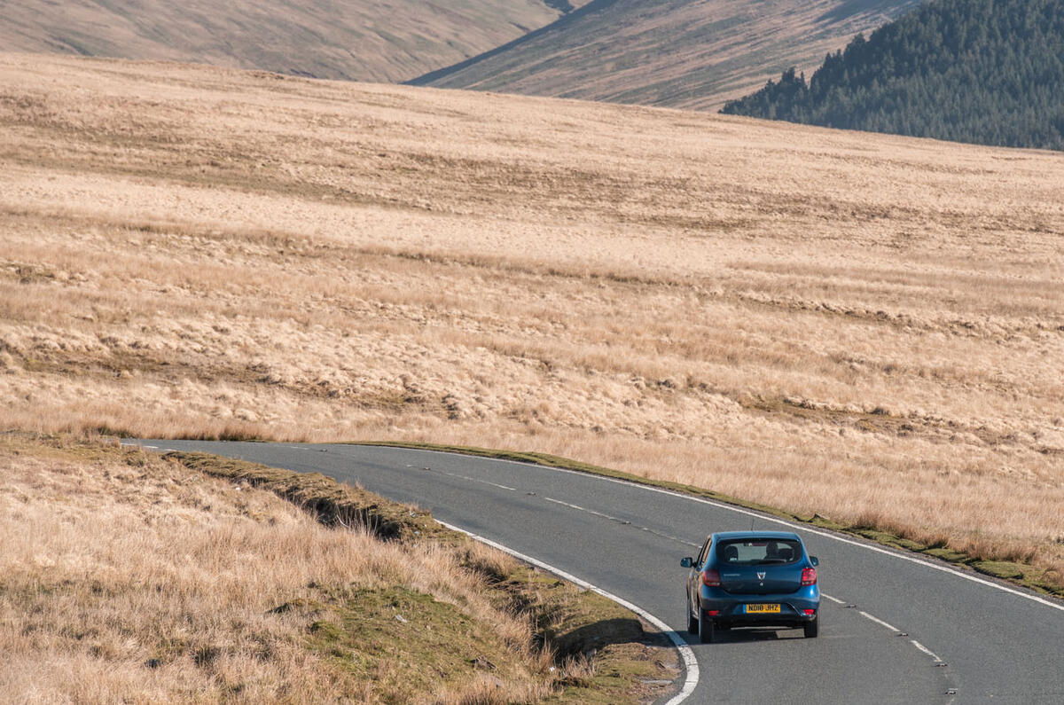 Dacia Sandero on a Welsh B-road