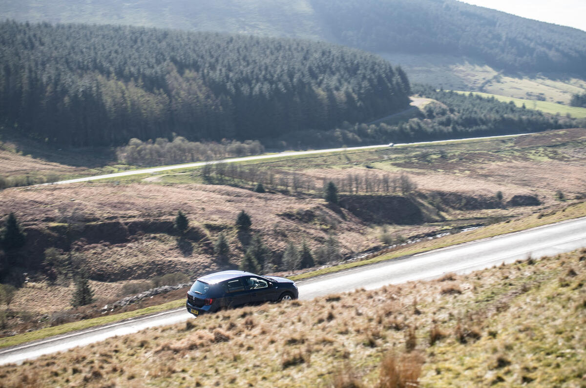 Dacia Sandero on a Welsh B-road
