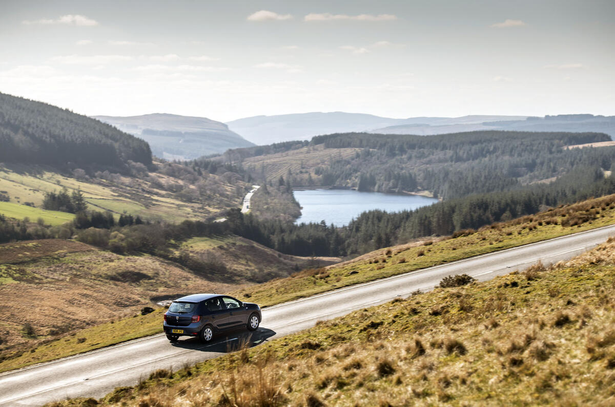 Dacia Sandero on a Welsh B-road