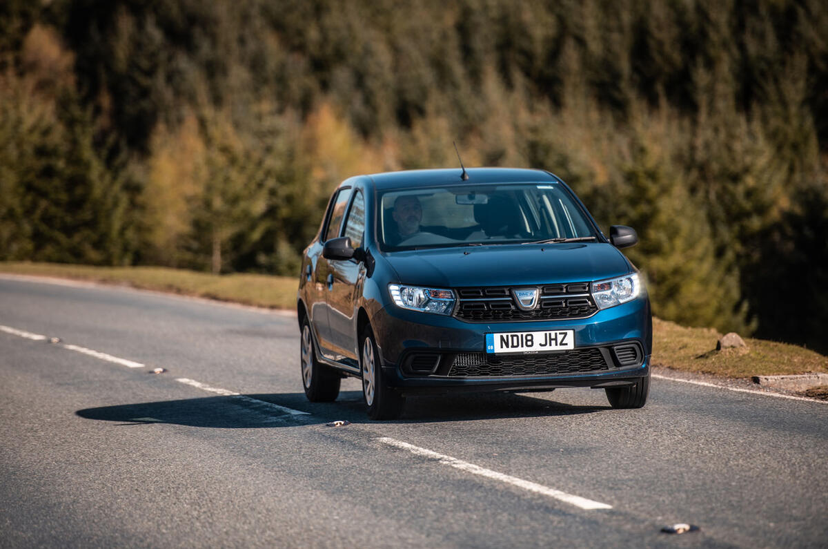 Dacia Sandero on a Welsh B-road