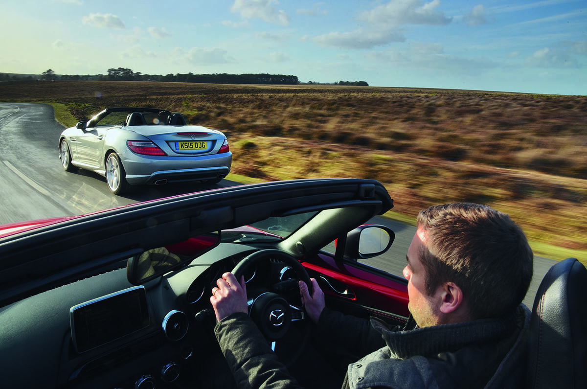 Mercedes-Benz SLK vs Mazda MX-5 RF: group test