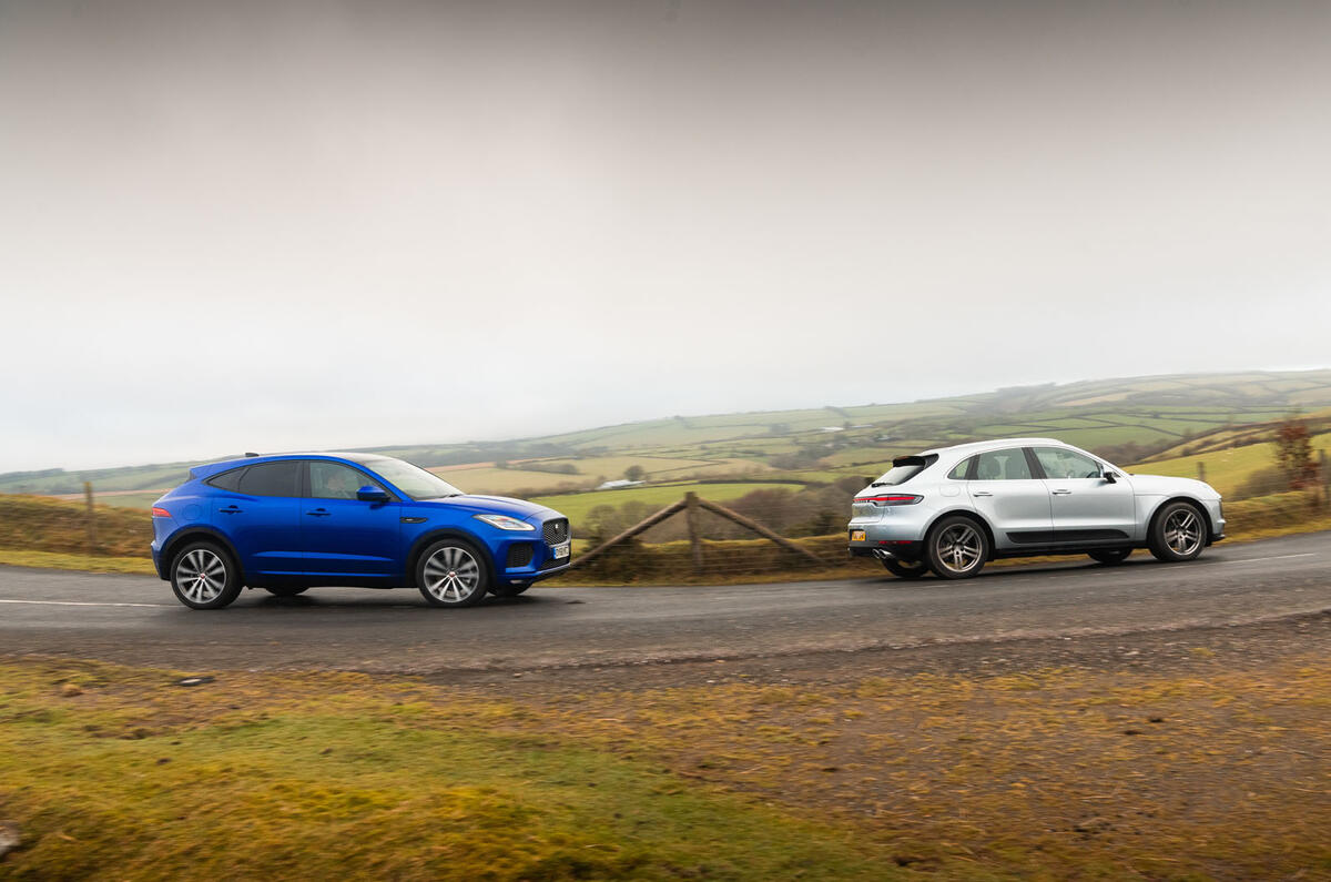 Porsche Macan vs Jaguar E-Pace 2019 - on the road pair