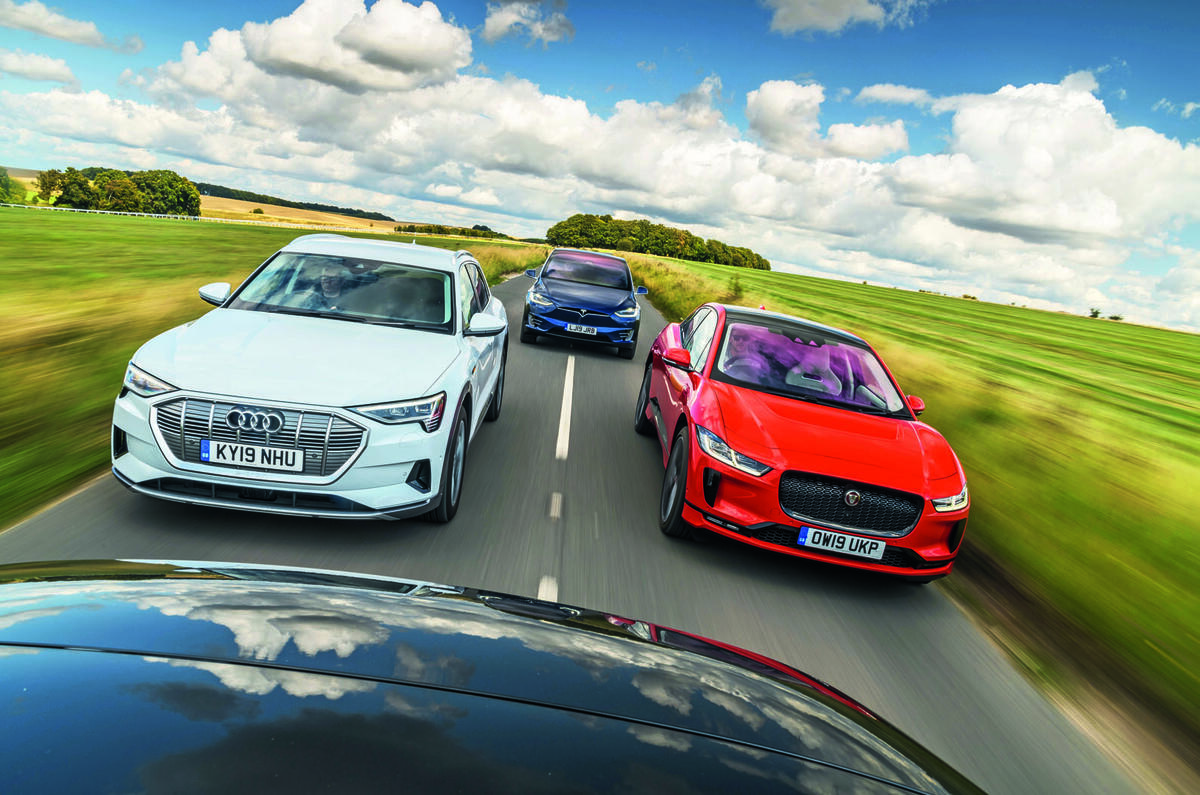 Jaguar I-Pace, Mercedes-Benz EQC, Audi E-tron and Tesla Model X driving