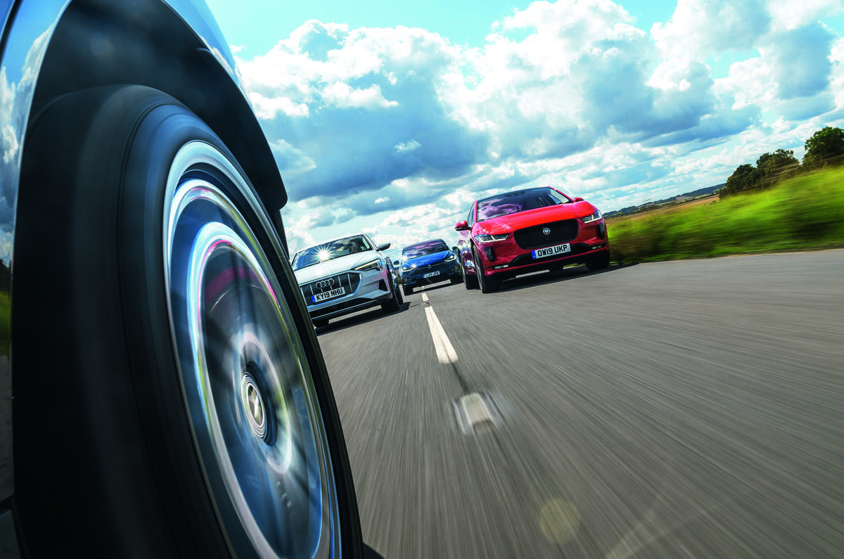 Jaguar I-Pace, Mercedes-Benz EQC, Audi E-tron and Tesla Model X driving