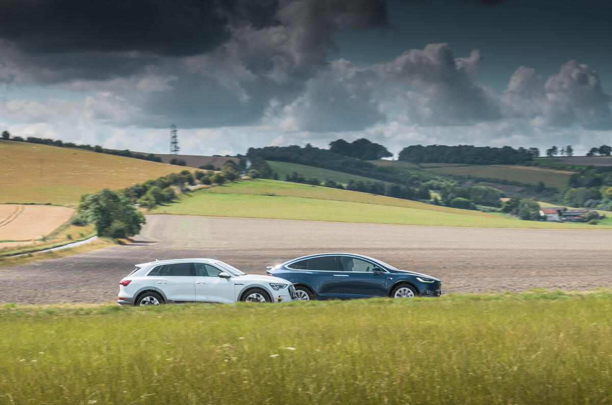 Tesla Model X and Audi E-tron side-by-side