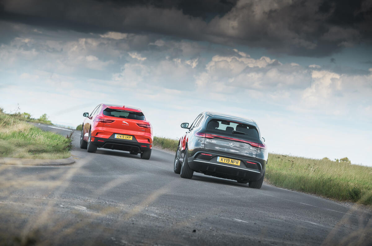 Jaguar I-Pace and Mercedes-Benz EQC cornering - rear