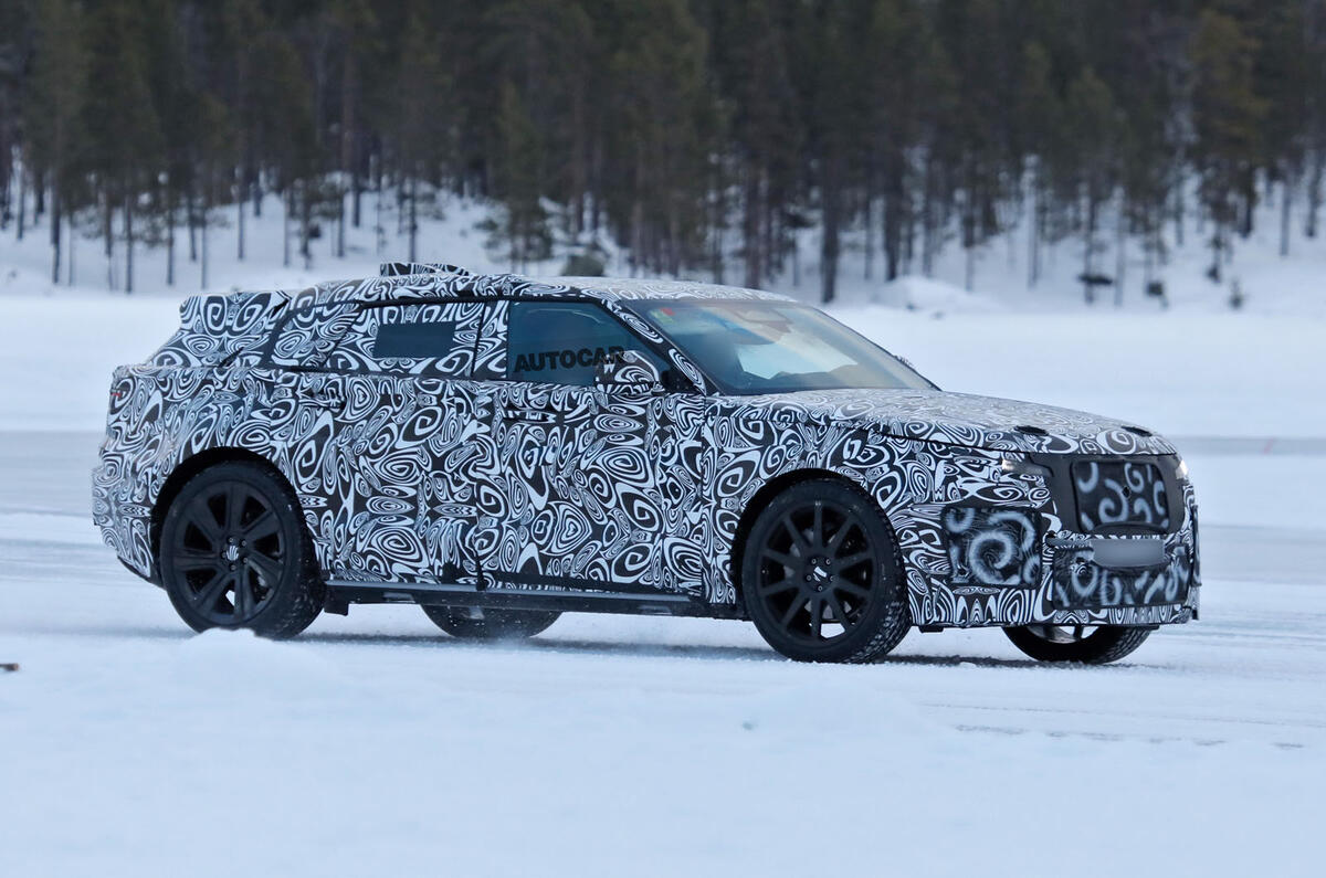 Electric Range Rover prototype winter testing front three quarters Electric Range Rover prototype winter testing front three quarters