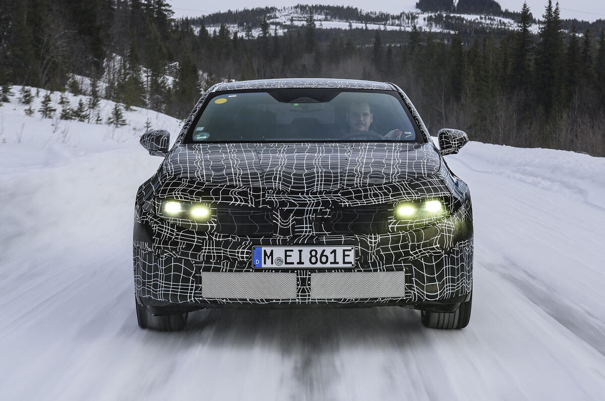 Electric BMW 3 Series prototype winter testing   front dynamic