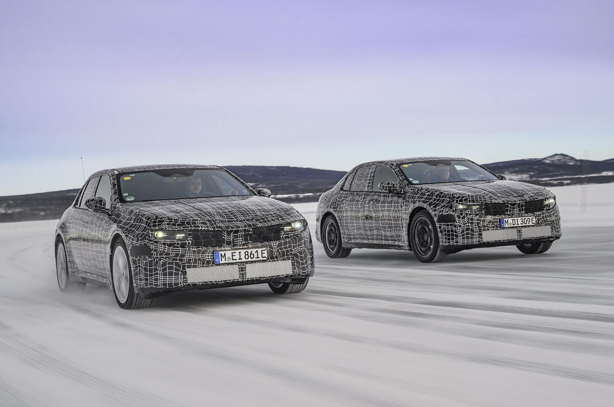 Electric BMW 3 Series prototype winter testing   twin tracking