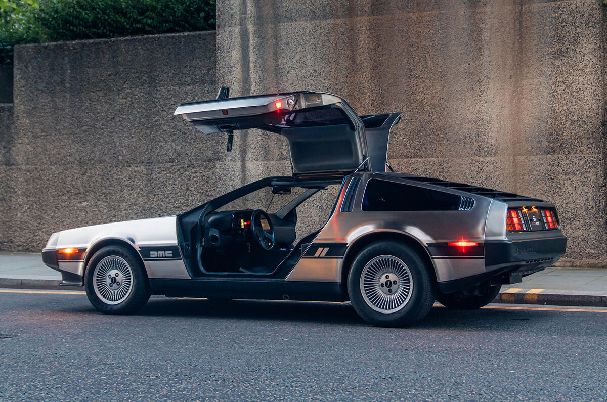 Electrogenic Delorean DMC 12 doors open rear three quarter