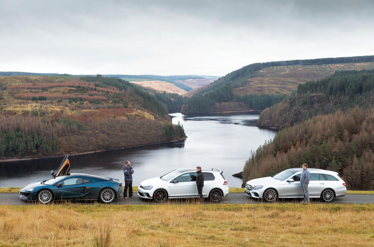 McLaren 570GT vs Volkswagen Golf GTI vs Mercedes-Benz E-Class Estate: road test of the year
