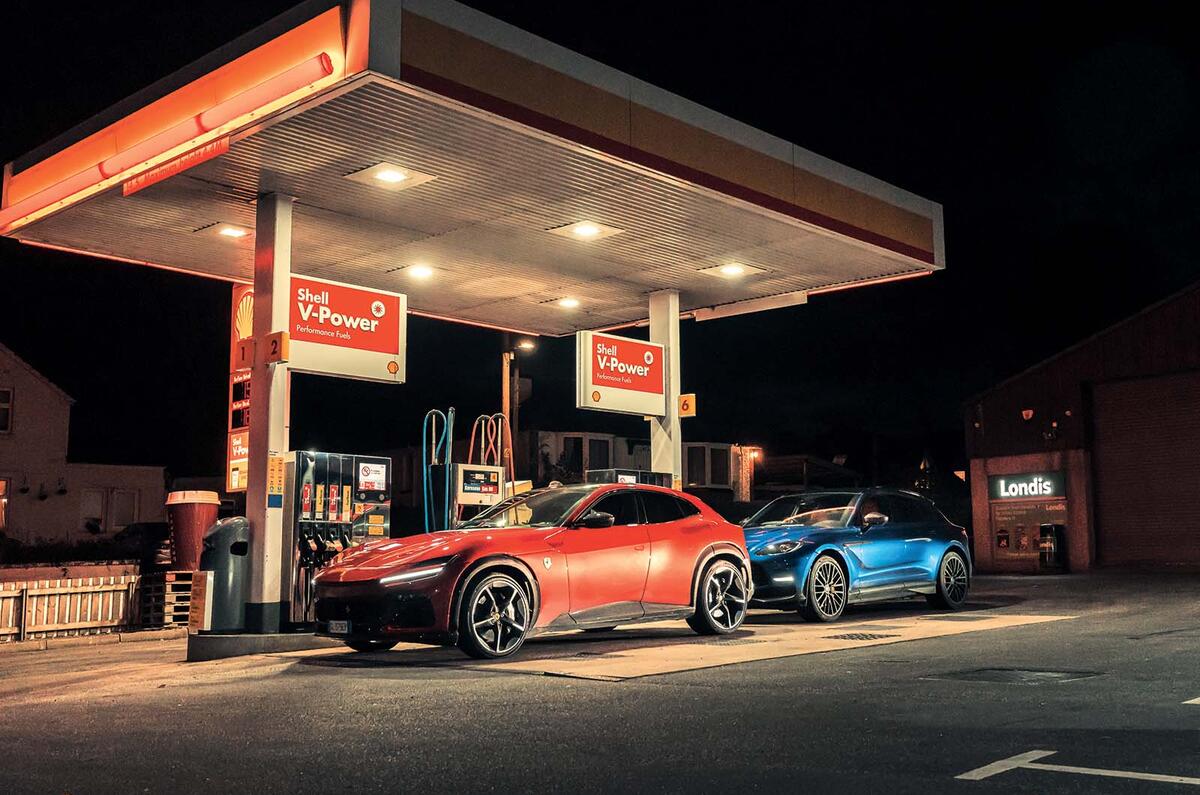Ferrari Purosangue vs Aston Martin DBX at petrol station Ferrari Purosangue vs Aston Martin DBX at petrol station