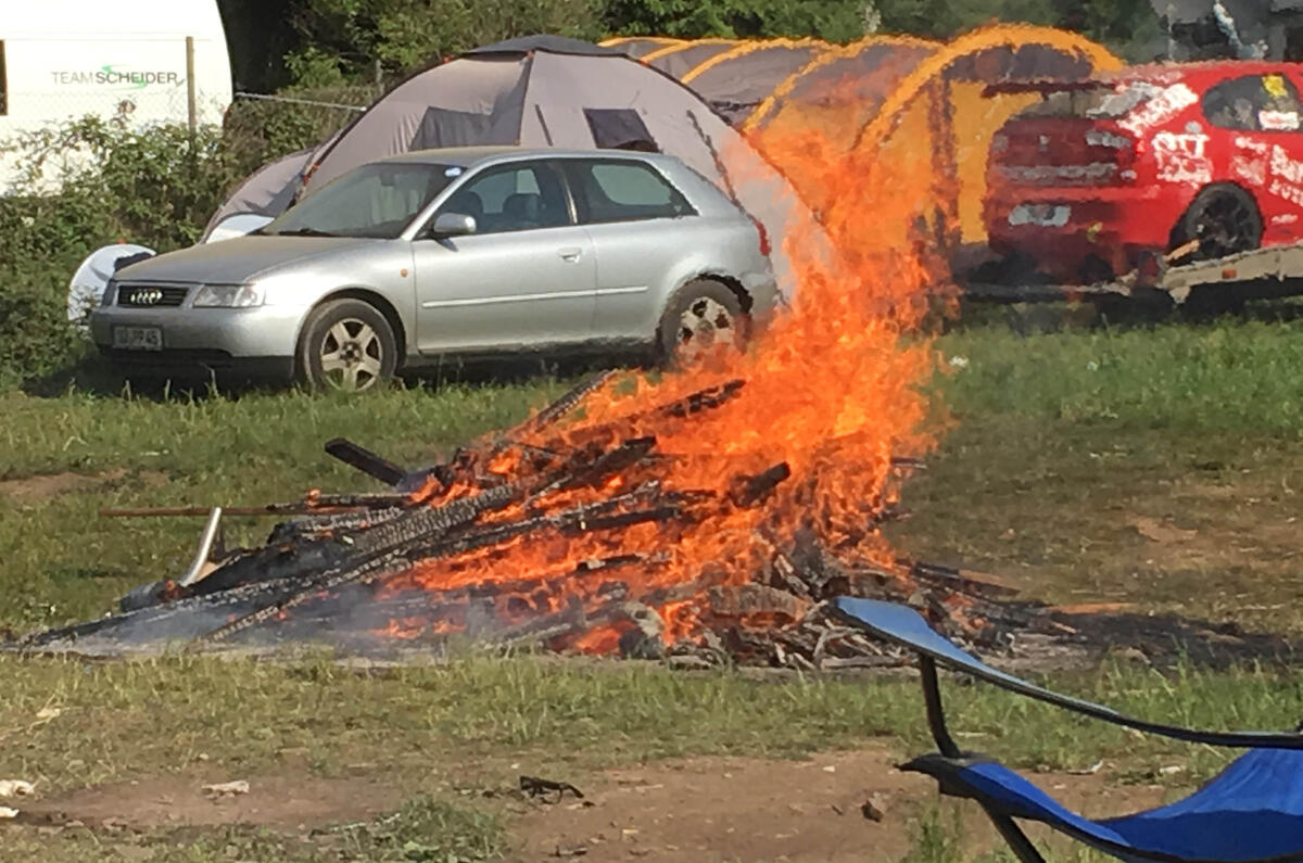 This won our prize for 'fire most likely to cause injury and also be visible from space'. Was still burning at 9am, when most others were smouldering remnants 