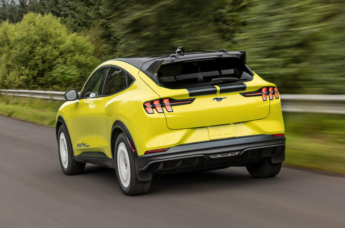 Ford Mustang Mach E Rally 2023 rear quarter tracking road Ford Mustang Mach E Rally 2023 rear quarter tracking road