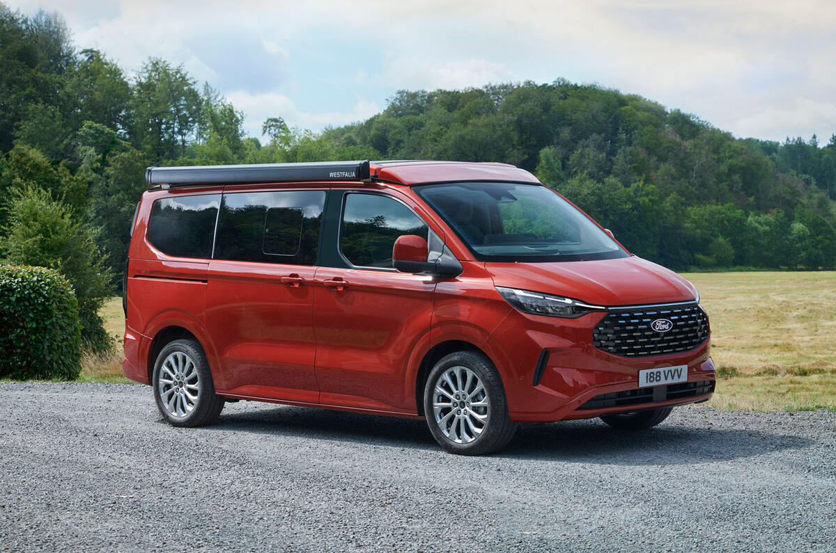 Ford Transit Custom Nugget parked on gravel Ford Transit Custom Nugget parked on gravel