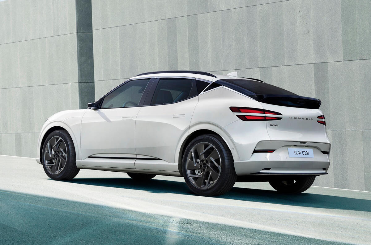 Genesis GV60 facelift white rear quarter Genesis GV60 facelift white rear quarter
