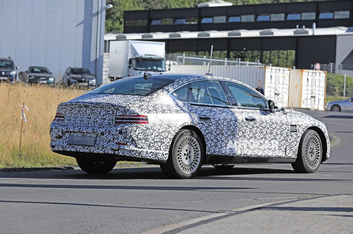 Genesis G80 spy images - on the road rear