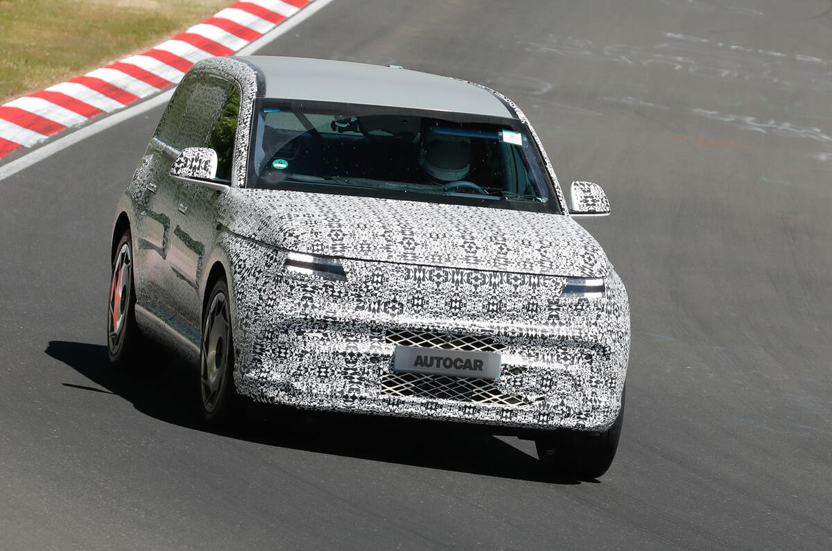 Genesis GV90 prototype testing at Nurburgring   cornering   front Genesis GV90 prototype testing at Nurburgring   cornering   front