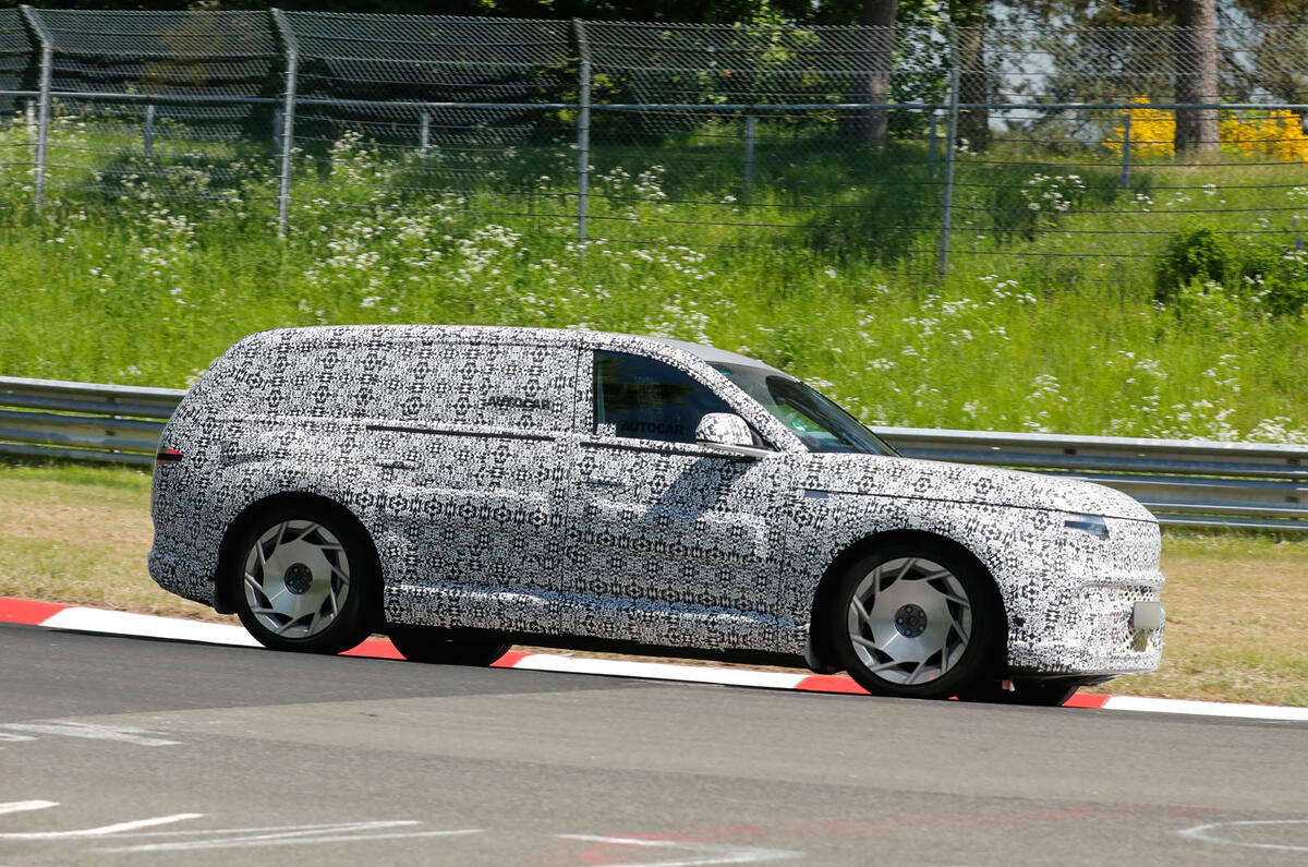 Genesis GV90 prototype testing at Nurburgring   cornering   front side Genesis GV90 prototype testing at Nurburgring   cornering   front side
