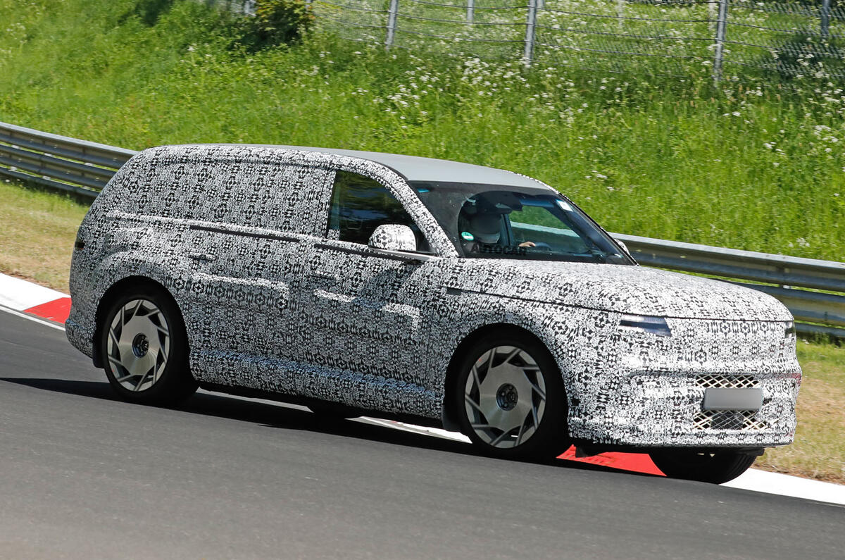 Genesis GV90 prototype testing at Nurburgring   cornering   front three quarters