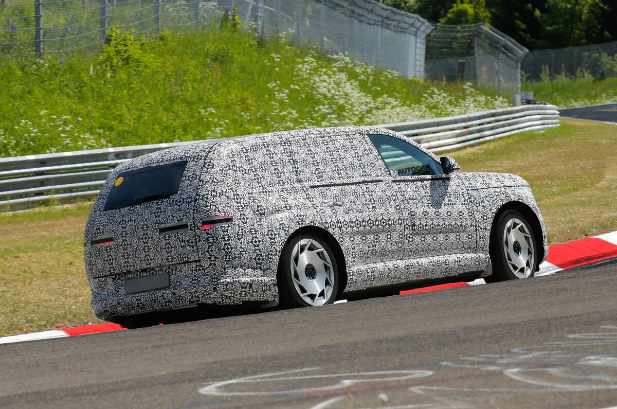 Genesis GV90 prototype testing at Nurburgring   cornering   rear Genesis GV90 prototype testing at Nurburgring   cornering   rear