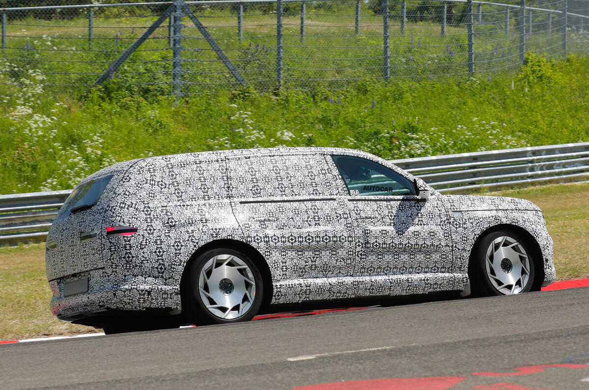 Genesis GV90 prototype testing at Nurburgring   cornering   rear side  Genesis GV90 prototype testing at Nurburgring   cornering   rear side