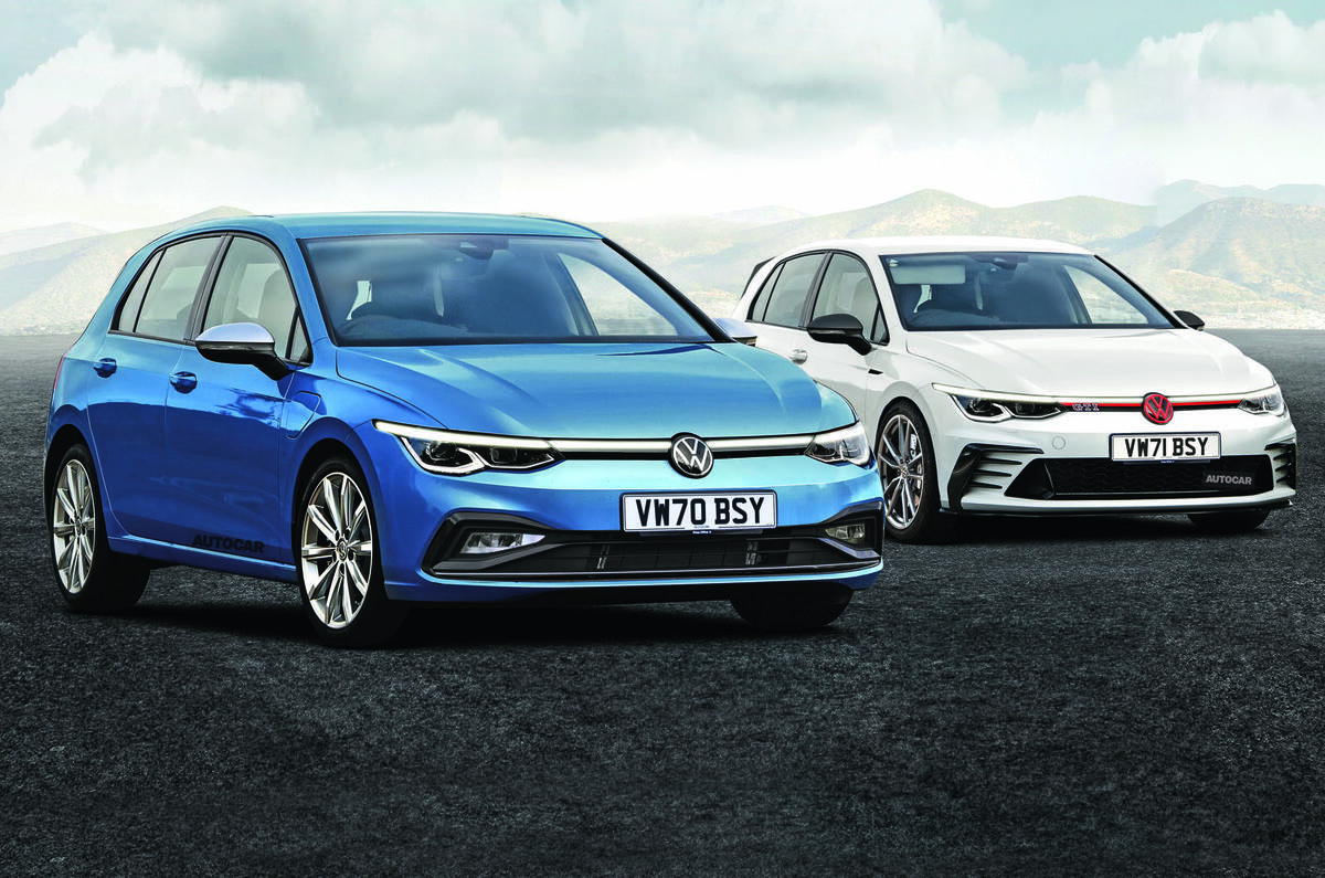 2020 Volkswagen Golf and Golf GTI, rendered by Autocar