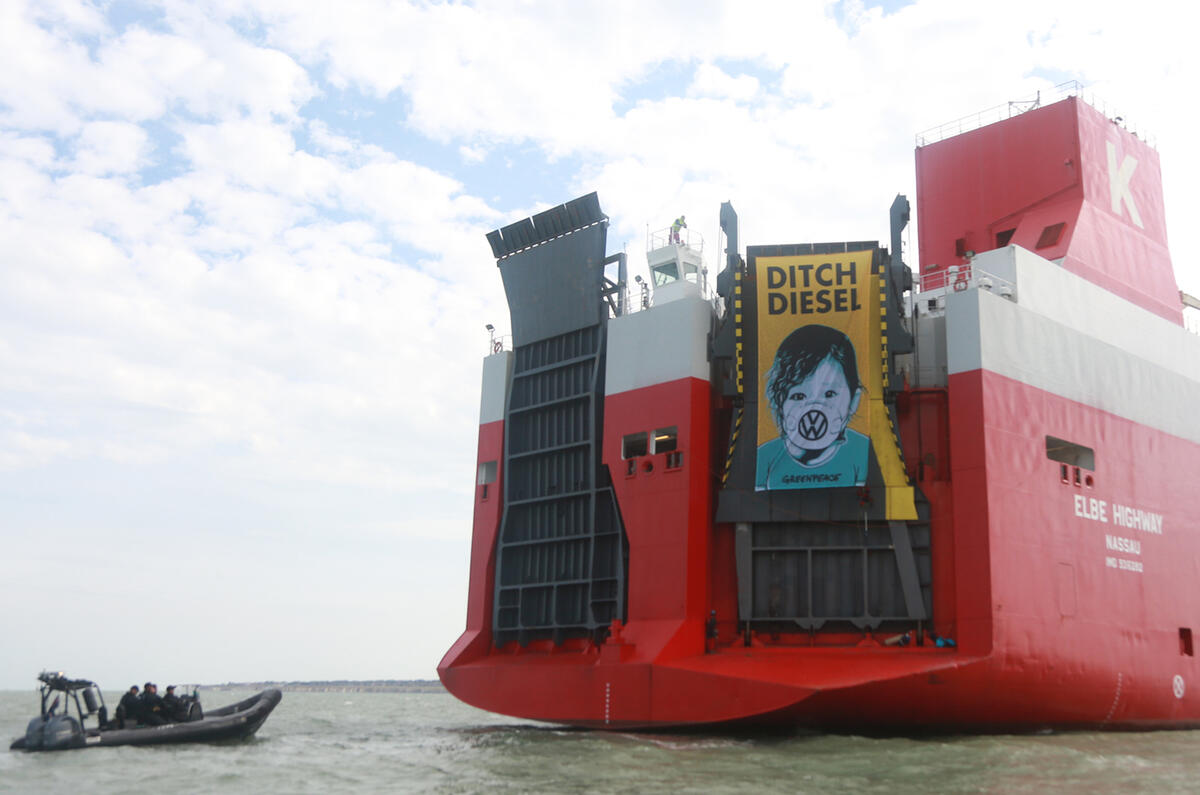 Greenpeace activists board ship carrying thousands of Volkswagen diesel cars