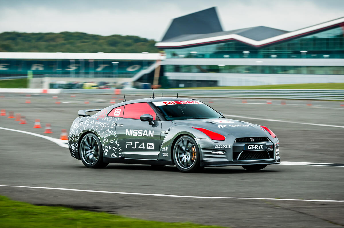 Driving the remote-controlled Nissan GT-R/C