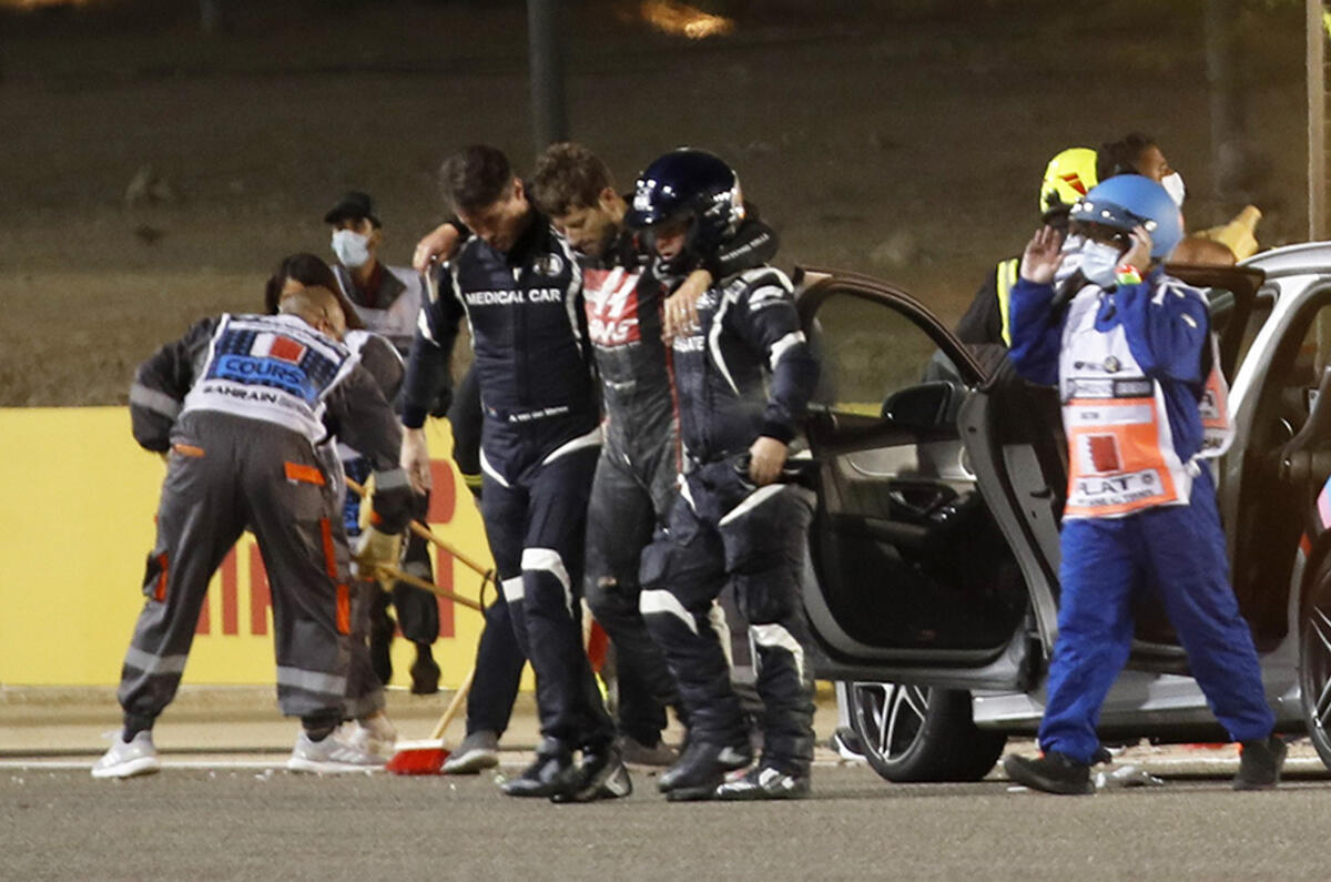Haas F1 Romain Grosjean Bahrain crash 2020 - copyright Getty images Haas F1 Romain Grosjean Bahrain crash 2020 - copyright Getty images
