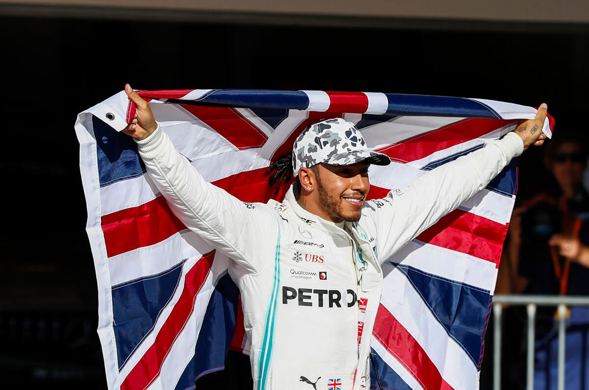 Lewis Hamilton wins sixth driver's world championship - credit: motorsportimages Lewis Hamilton wins sixth driver's world championship - flag
